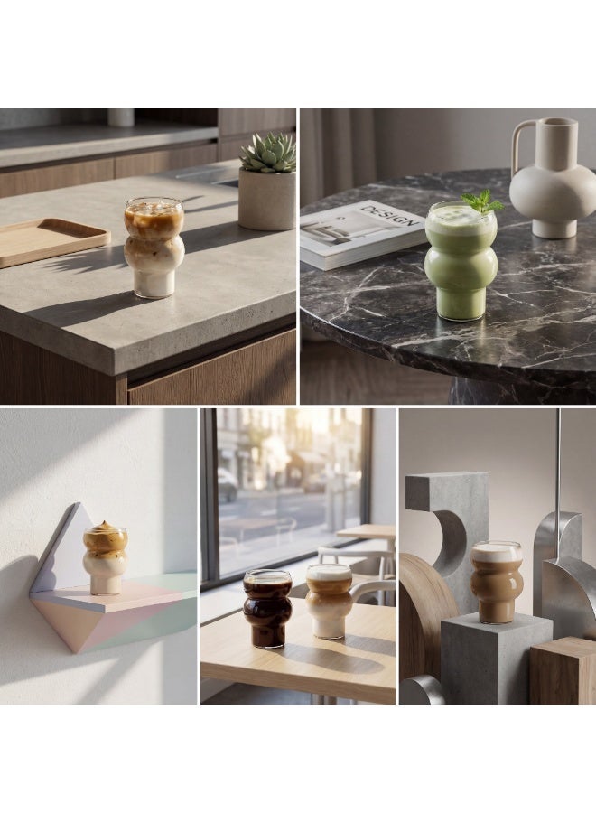 تصميم زينس زنس ديزاين (طقم 2) أكواب بدر بتصميم فقاعات – سعة 500 مل (17 أونصة) زجاج شفاف منحني للقهوة المثلجة والكوكتيل والماء والعصير – آمنة للغسالة - Image 5